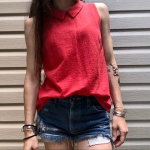 Topshop Coral Collared Sleeveless Top